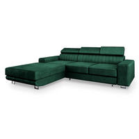 ECKSOFA NOTO L-S Grün Velours-Stoff mit Schlaffunktion - Grün, Holz (267/190cm) - MASSENO