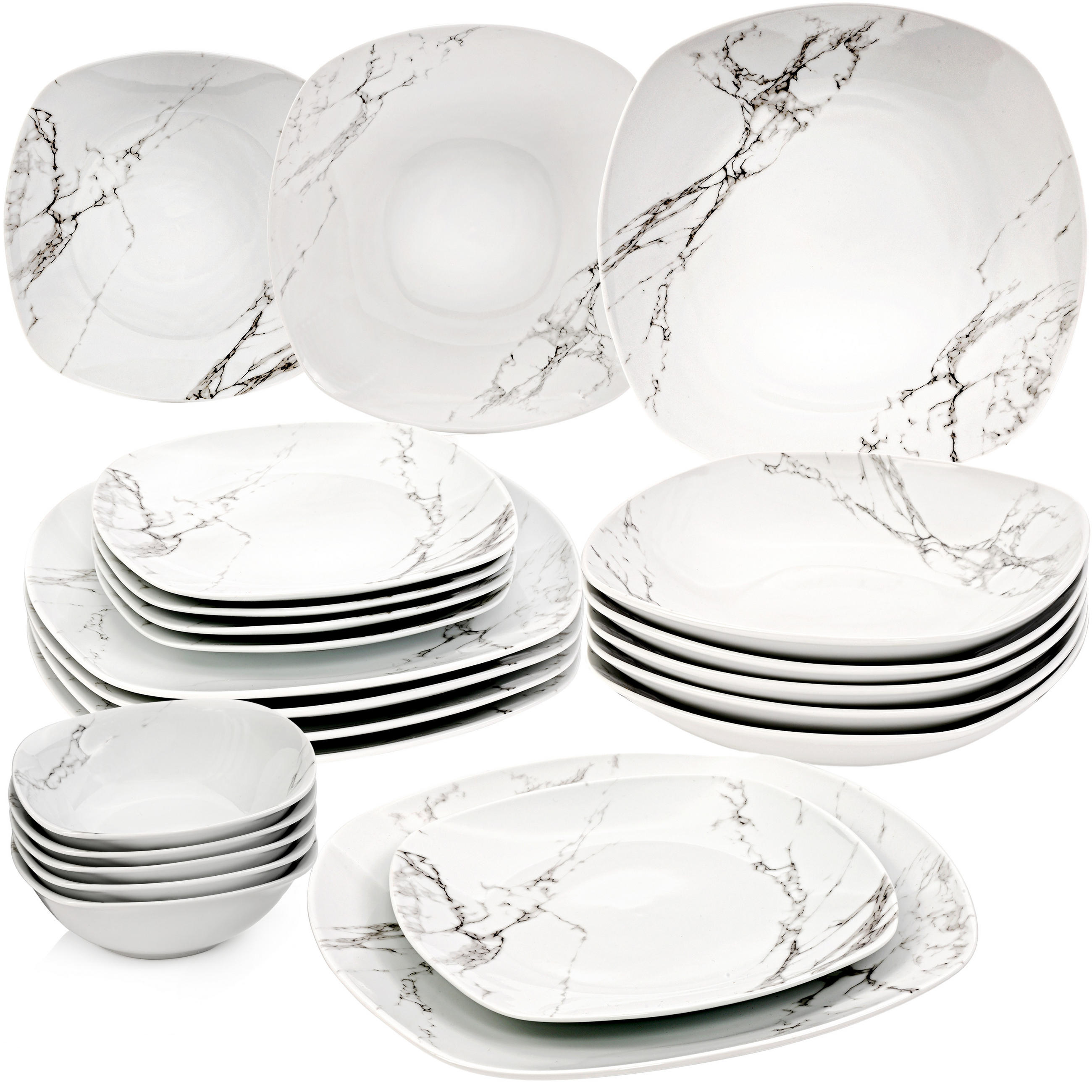 TAFELSERVICE BILGOLA MARMOR DESIGN - 24 teilig aus Porzellan - Weiß, Keramik (25/4.5/15cm) - Sänger
