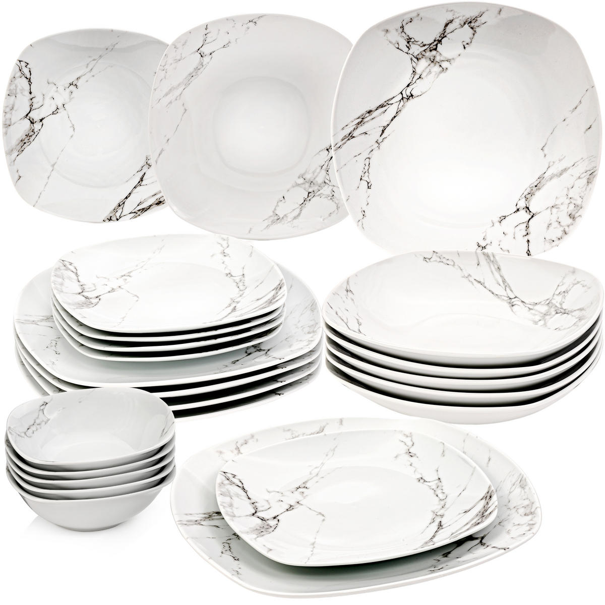TAFELSERVICE BILGOLA MARMOR DESIGN - 24 teilig aus Porzellan - Weiß, Keramik (25/4.5/15cm) - Sänger