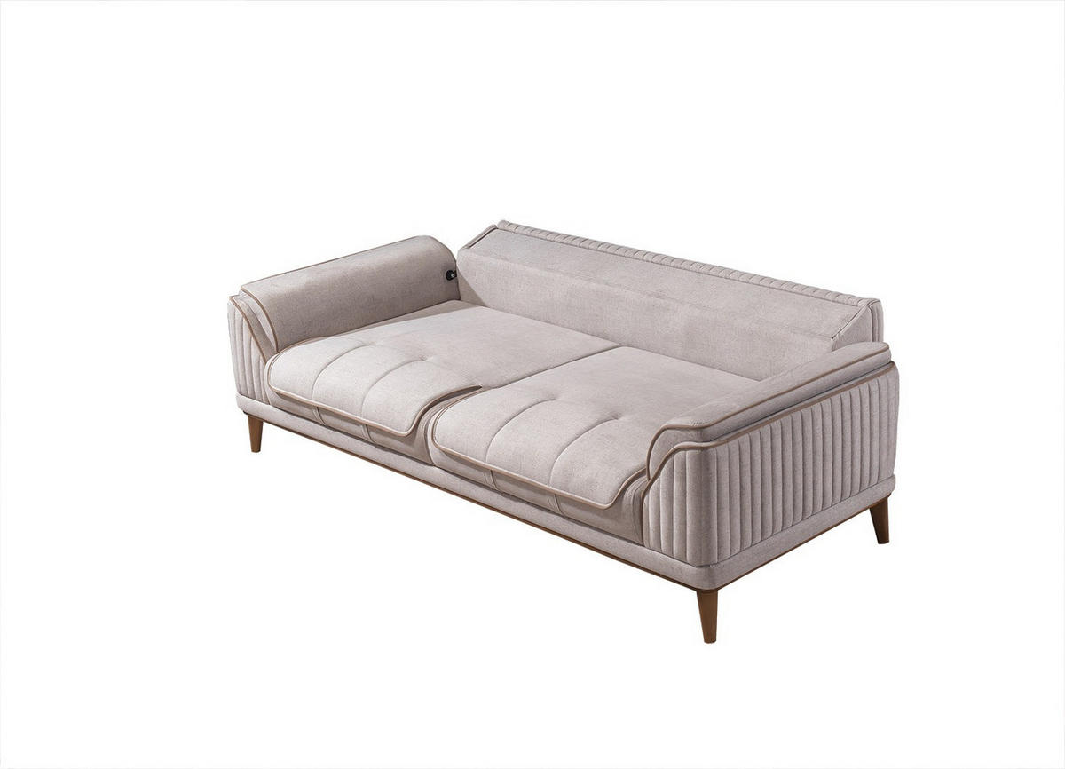 3 Sitzer SOFA Bond Samt Hellbraun - Hellbraun, Holz/Textil (230/85/100cm) - Villa Möbel