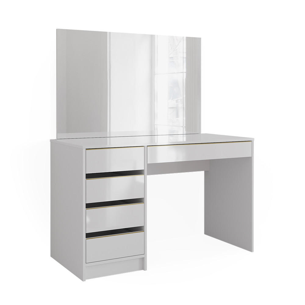 SCHMINKTISCH Sherry Weiß/Gold 120 cm mit Spiegel - Goldfarben/Weiß, Holzwerkstoff (120/75/55cm) - Vicco