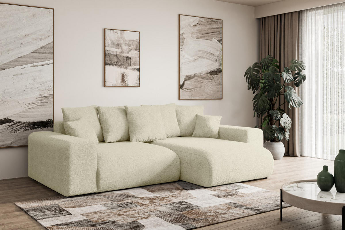 ECKSOFA Ottomane rechts ESKAR-L 266x176x84 Creme Bouclé - Creme/Schwarz, Holzwerkstoff/Kunststoff (176/266cm) - ALTDECOR