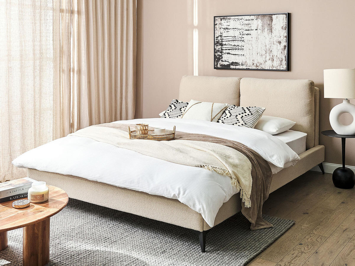 POLSTERBETT 160/200cm Helles Beige Melle - Beige, Textil (160/200cm) - Beliani