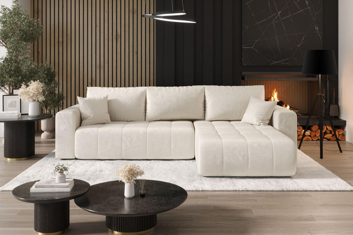 ECKSOFA mit schlaffunktion und bettkasten MILO, stoff MONOLITH, Ecru, Rechts - Ecru, Holz (280/190cm) - Kaiser Möbel