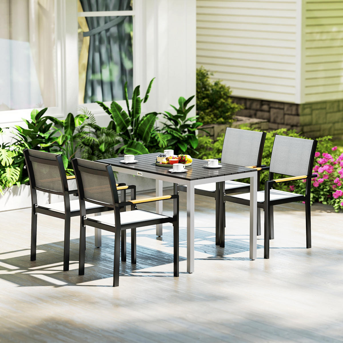 GARTENTISCH DE-07255 Aluminium, wetterfest mit Holzoptik Schwarz - Schwarz, Metall (120/70/72cm) - ComfortXL