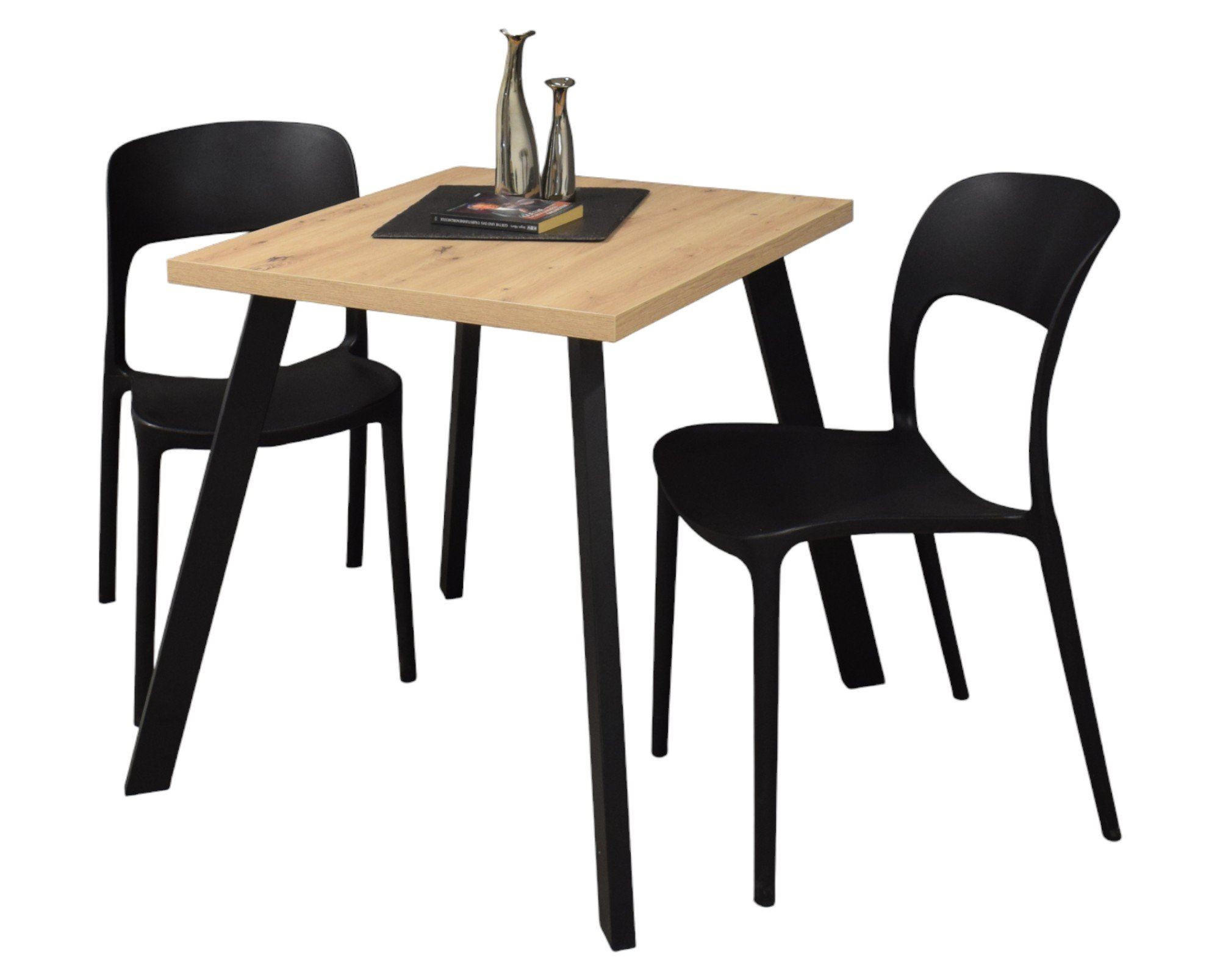 BARTISCH Eirene 70x70x75 schwarz matt/asteiche - Eiche Artisan, Metall (70/70/75cm) - 58aufmkessel