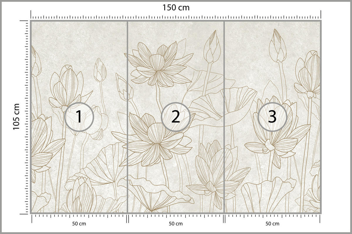 FOTOTAPETE für Wohnzimmer Linienzeichnung Blumen Pflanzen Natur 150x105 - Beige, Papier (150/105cm) - Muralo
