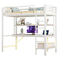 HOCHBETT 90/200 cm in Weiß mit LED-Beleuchtung, Schreibtisch und Regal - Weiß, Metall (90/200cm) - Flora Grace