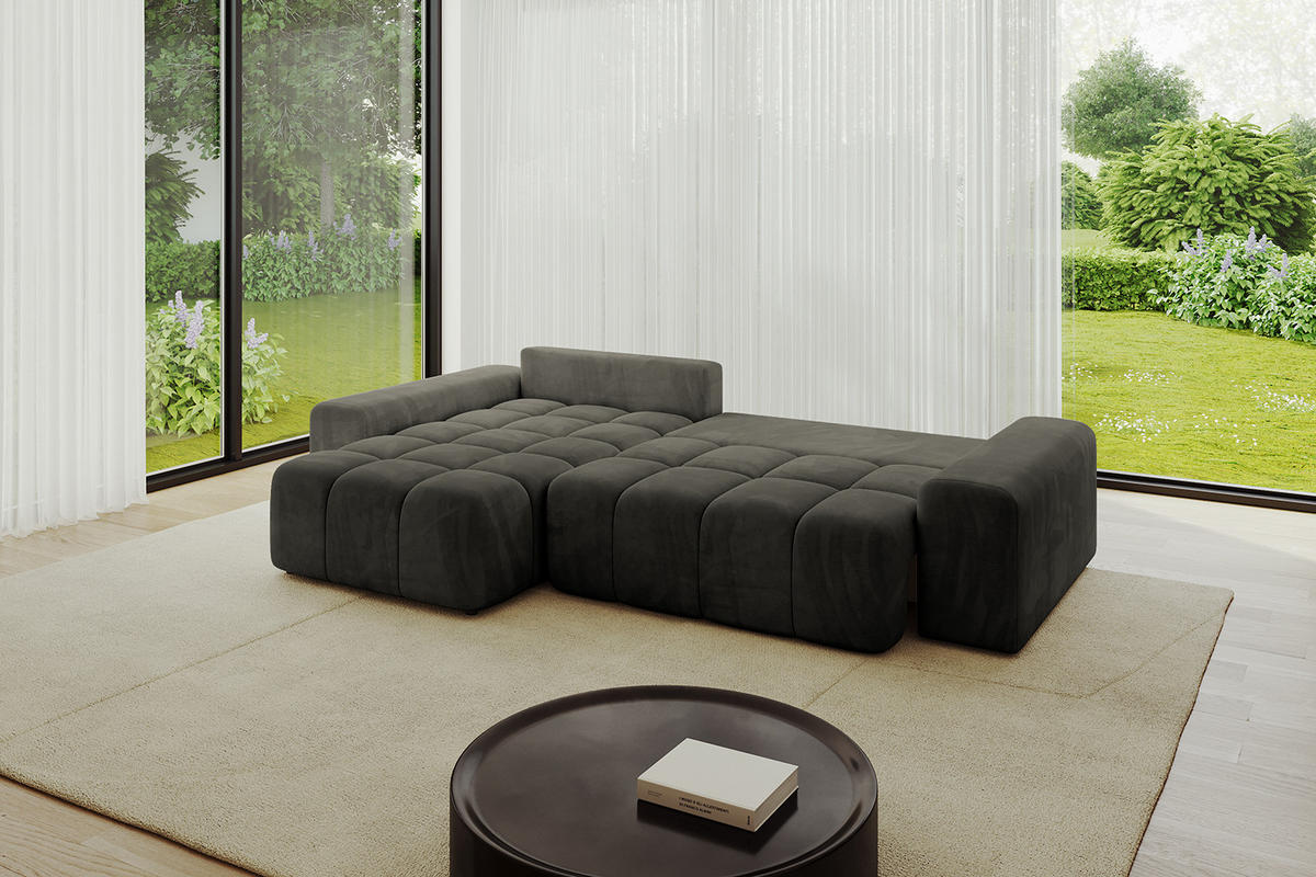 ECKSOFA Ottomane links/rechts ENIL-L 290x175x84 Schwarz Velours - Schwarz, Holzwerkstoff/Kunststoff (290/175cm) - ALTDECOR