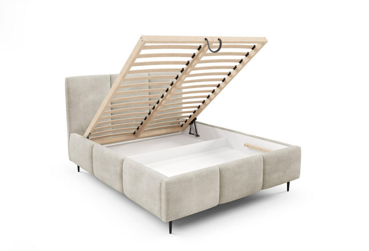 POLSTERBETT Miami Komplettset - Beige, Holzwerkstoff/Textil (180/200cm) - Fun Möbel