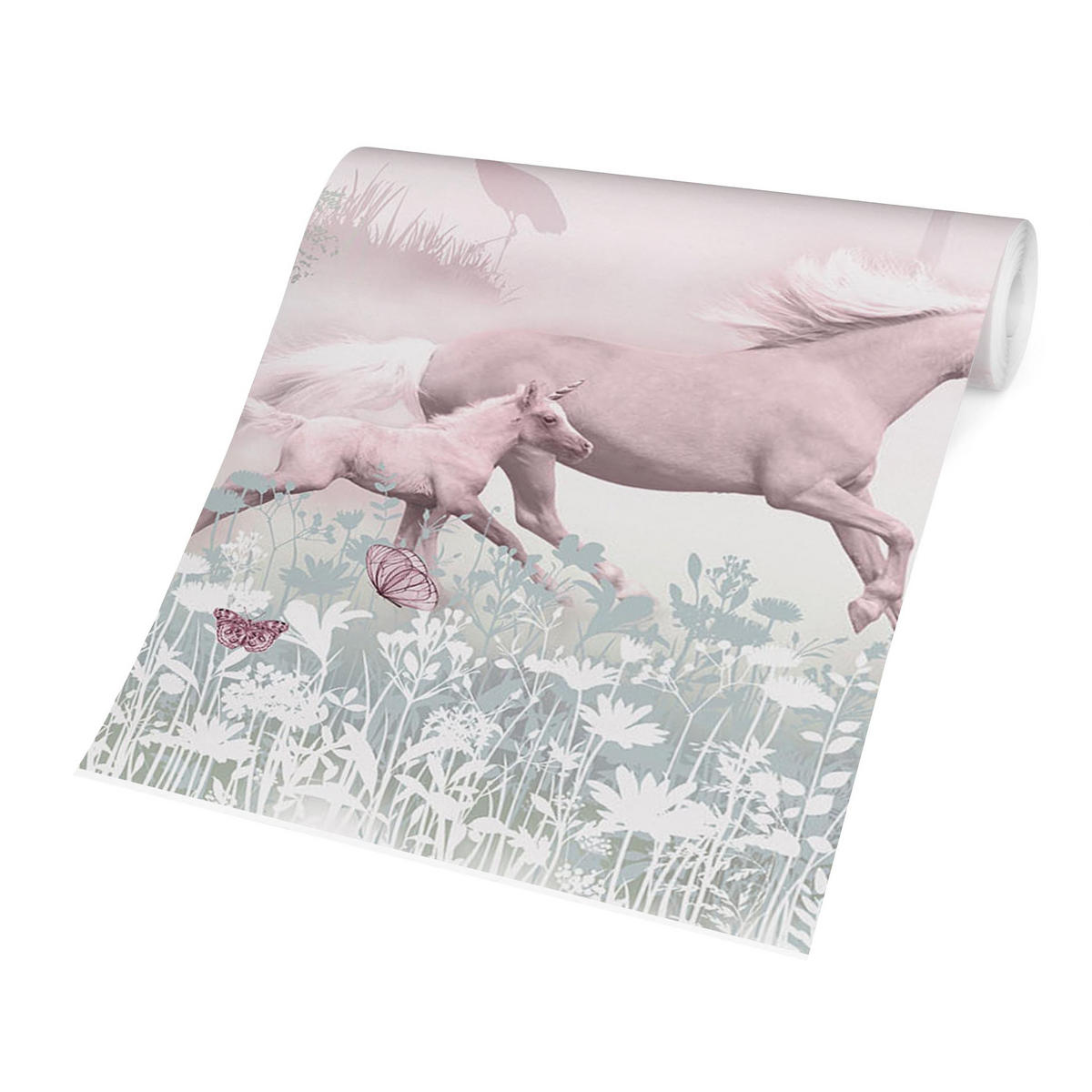 FOTOTAPETE Einhorn auf Blumenwiese in Rosa 336/225 cm - Rosa, Papier (336/225cm) - Bilderwelten