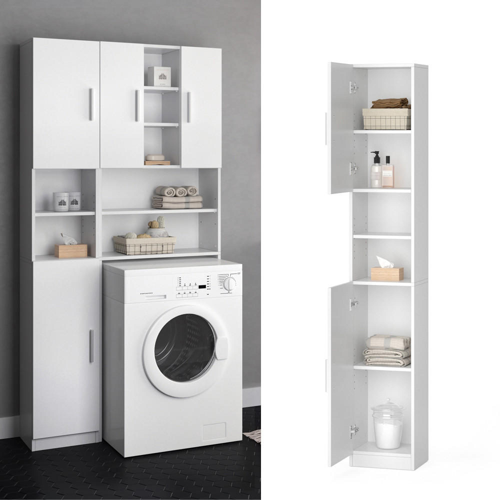 BADSCHRANK Luis Weiß 32 x 190 cm - Weiß, Holzwerkstoff (32/190/25.8cm) - Vicco