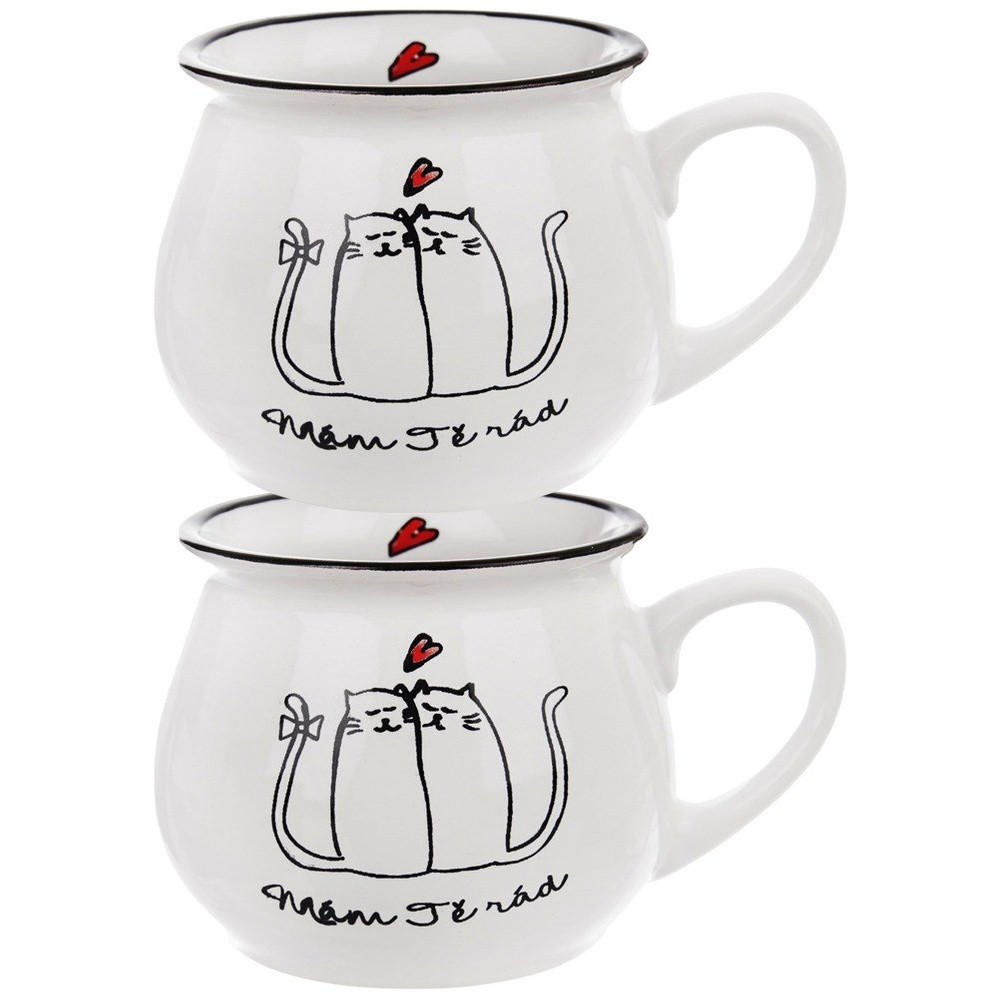 KERAMIKBECHER-SET KATZEN, Keramik, weiß, 2 Stk., 300 ml - Pink, Keramik (0.3L) - Orion 