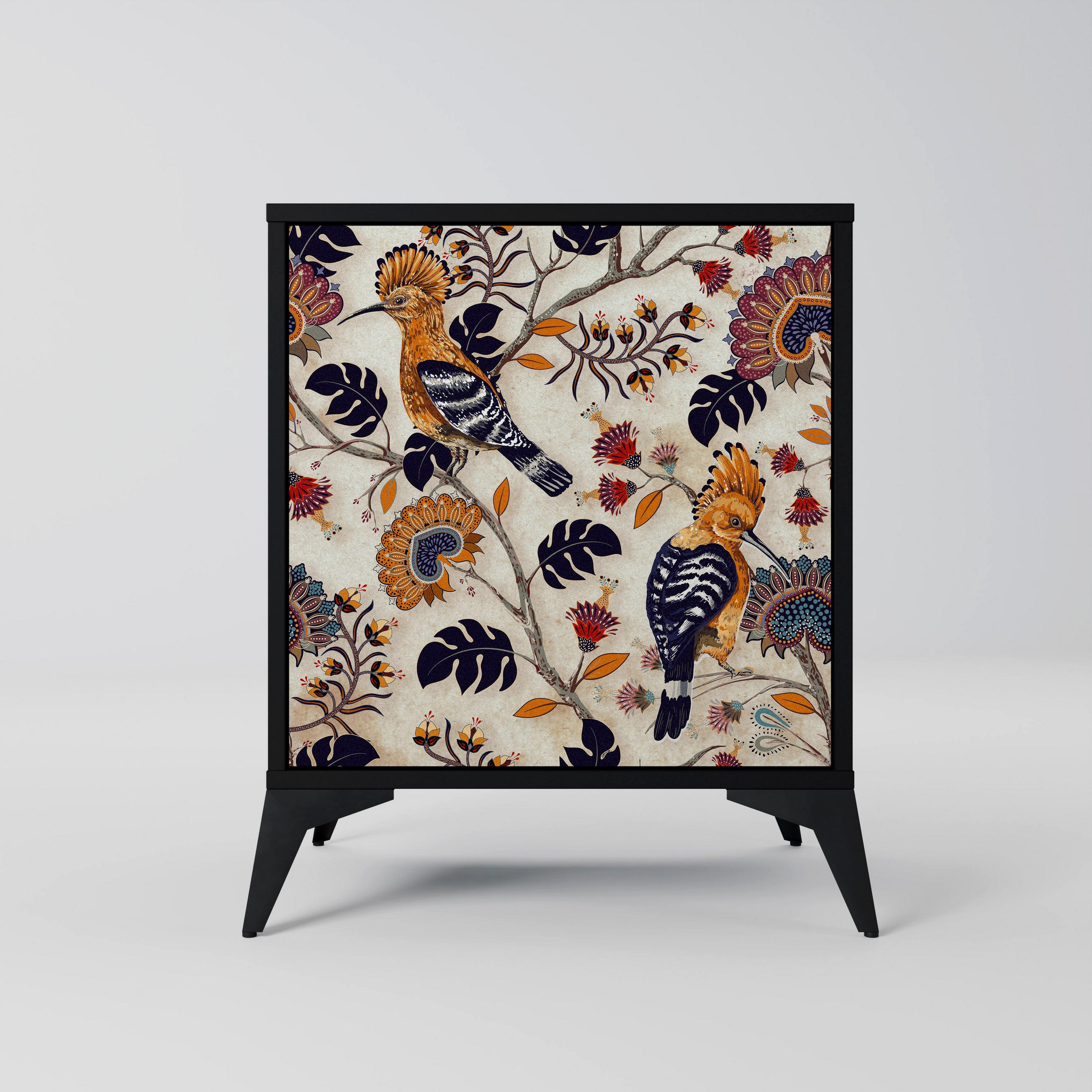 SIDEBOARD EMINENT HOOPOE, Schwarz, 57,5x42x70,5 cm, Schwarze Metall-Sternfüße - Multicolor/Schwarz, Holzwerkstoff/Metall (57.5/70.5/42cm) - SpaceRebels