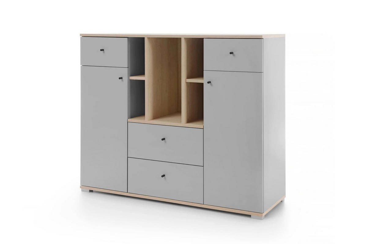 SCHLAFZIMMER Set 6-tlg. – ORO SYSTEM – Grau / Sonoma Eiche - Grau, Holzwerkstoff (80/195/50cm) - hi-markt