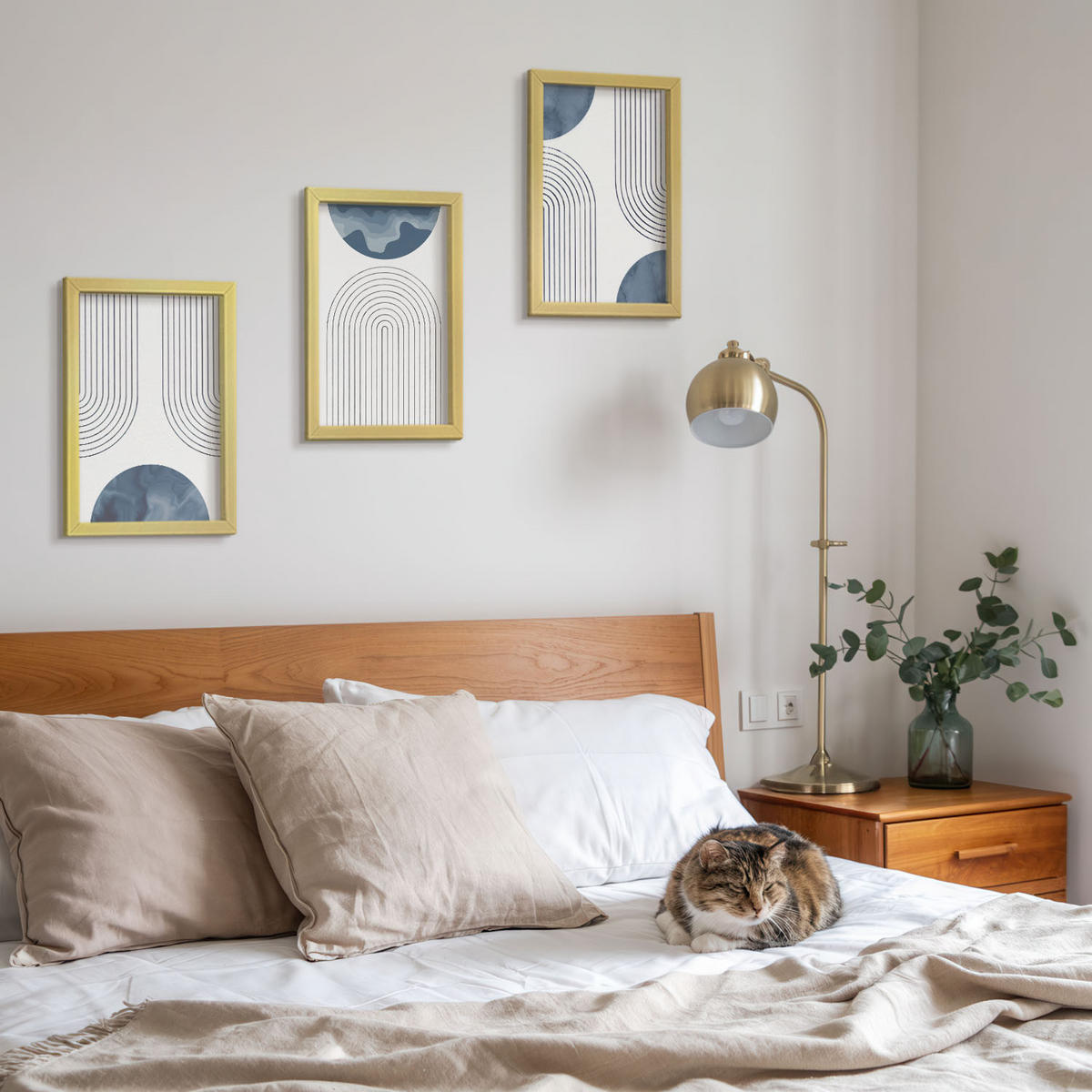 BILDER SET 3er Set - 20x30 cm Goldrahmen - Abstrakte blaue Muster - Goldfarben, Kunststoff (20/30cm) - TULUP