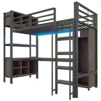 HOCHBETT 90/200 cm DE-32589 Gaming-Design mit LED und Steckdose Schwarz - Schwarz, Metall (90/200cm) - ComfortXL