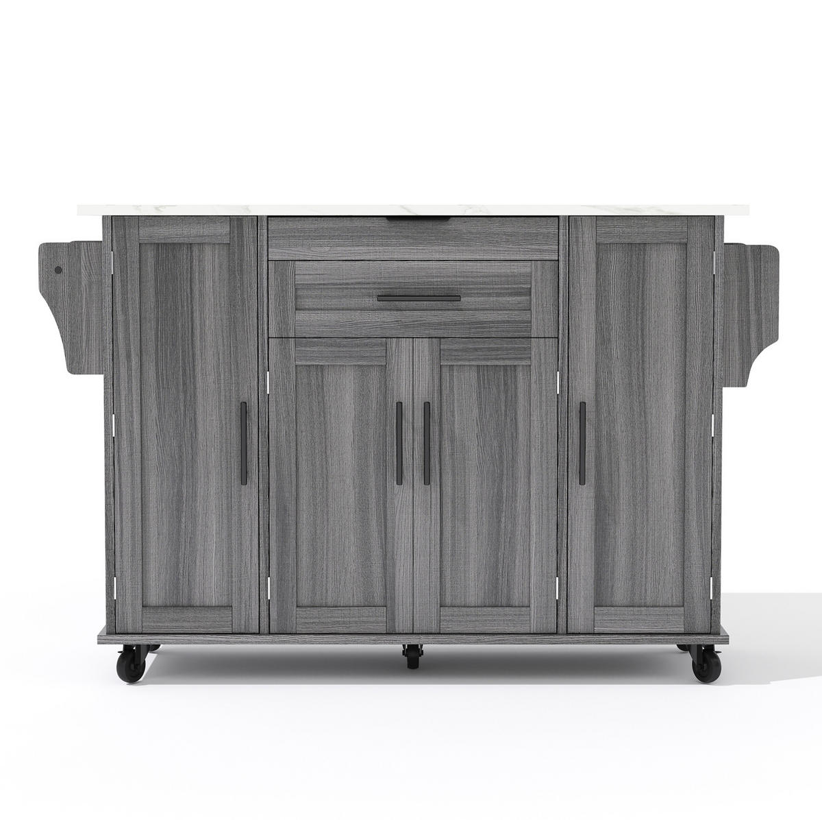 KÜCHENINSEL aus MDF 136x70x92 cm Grau mit ausziehbarer Arbeitsplatte, Rollen, versteckter Besteckschublade und Stauraum - Grau, Holzwerkstoff (136/92/70cm) - Modfu