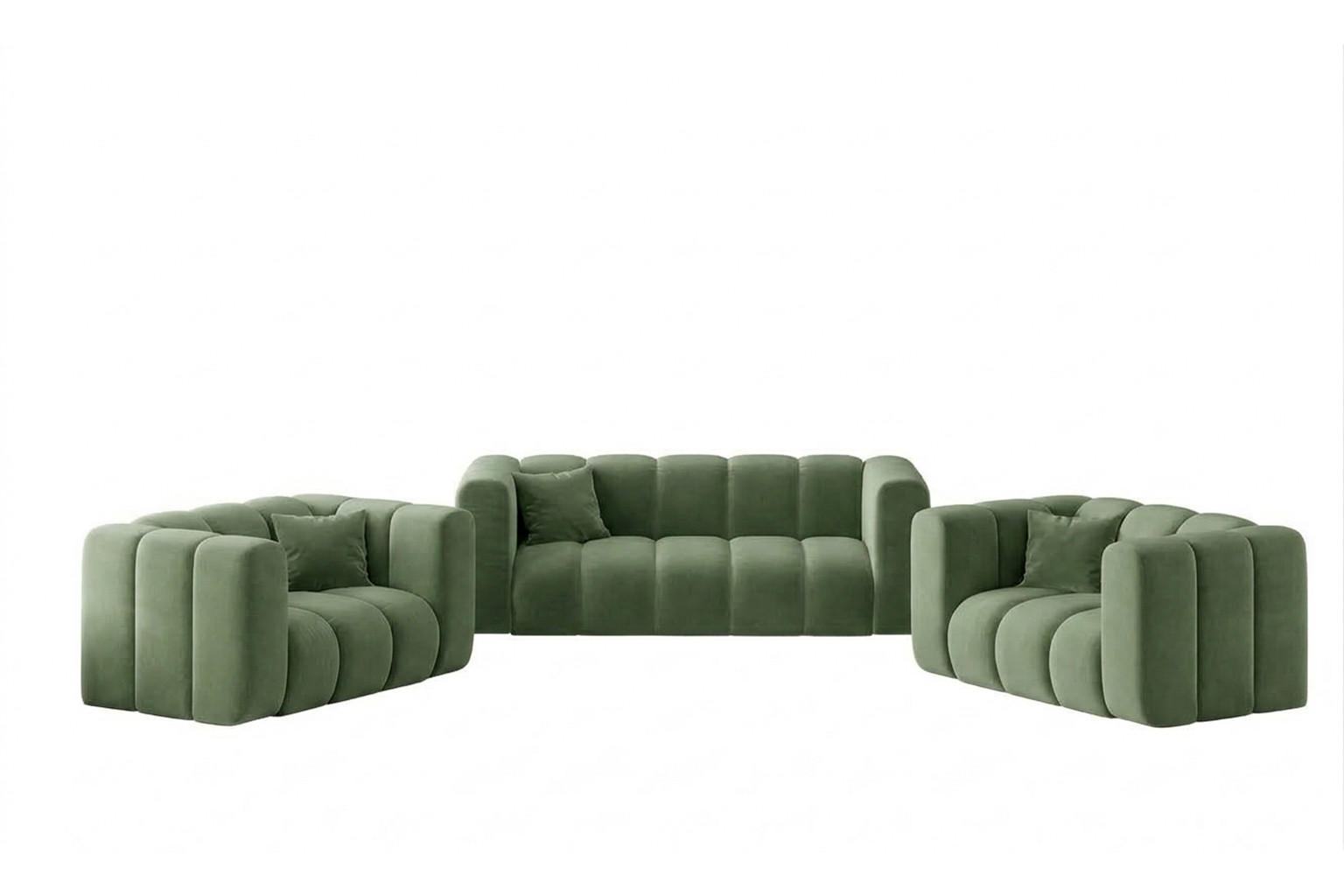 POLSTERMÖBEL-SET Modulares 2+1+1, Velvet-Stoff Riviera, Olive, GRAND - Olivgrün, Holz (197/70/89cm) - Kaiser Möbel