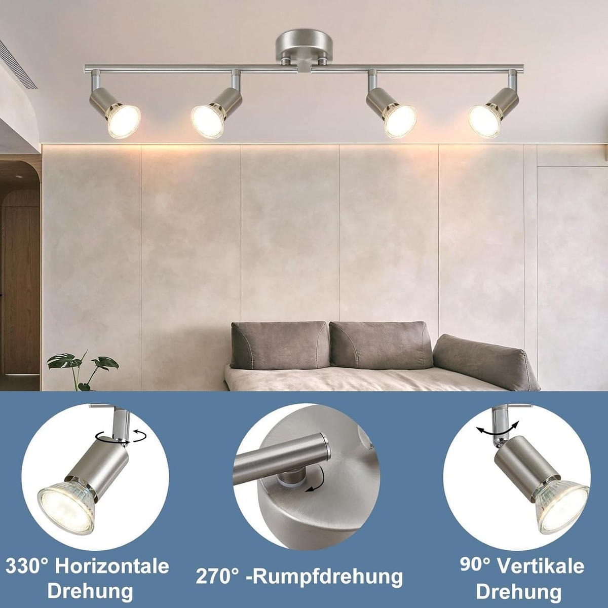 DECKENSTRAHLER Pryz 59/13/8cm - Silberfarben, Metall (59/13/8cm) - ZMH