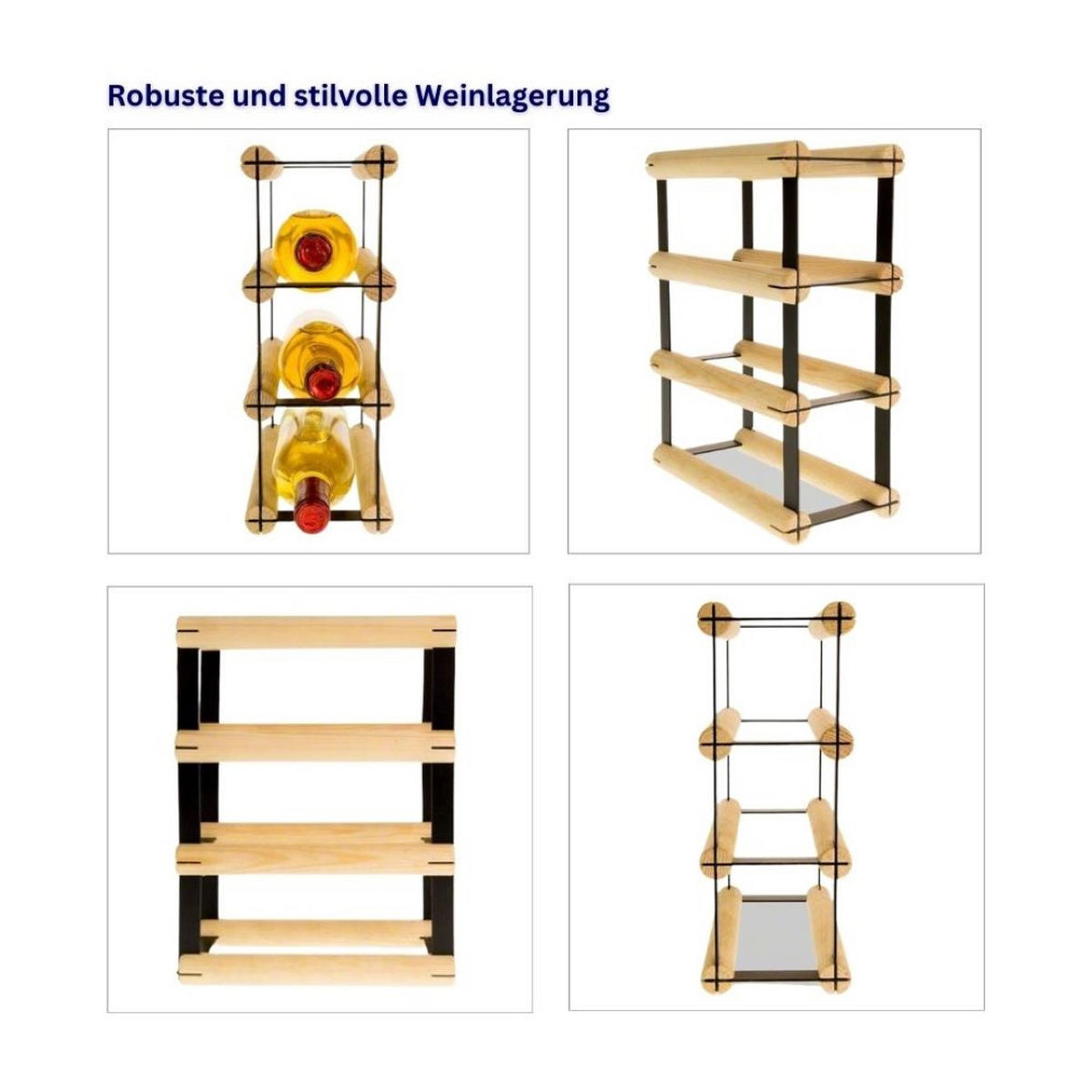 WEINREGAL Vinotega Mod Metal 32,5x12,5x24,5 cm 1x3 Flaschen Massives Kiefernholz Natur - Naturfarben, Holz (12.5/32.5/24.5cm) - PROREGAL