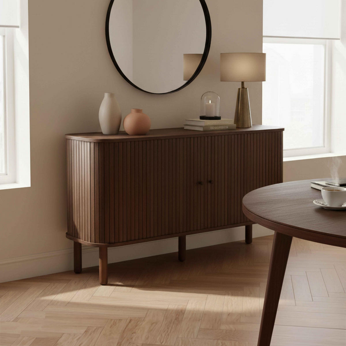 SIDEBOARD, dunkles Holzeffekt - Braun, Holz (140/76/40cm) - Oviala