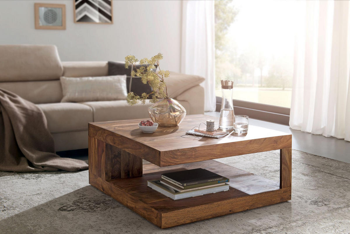 COUCHTISCH Sheesham Massivholz, Quadratisch, Maße 90x90 cm, Einzigartiges Unikat - Braun, Holz (90/90/40cm) - KADIMA DESIGN