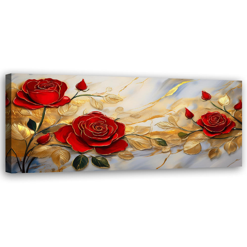 WANDBILD rosen goldblumen marmorhintergrund - Rot, Textil (90/30cm) - Feeby