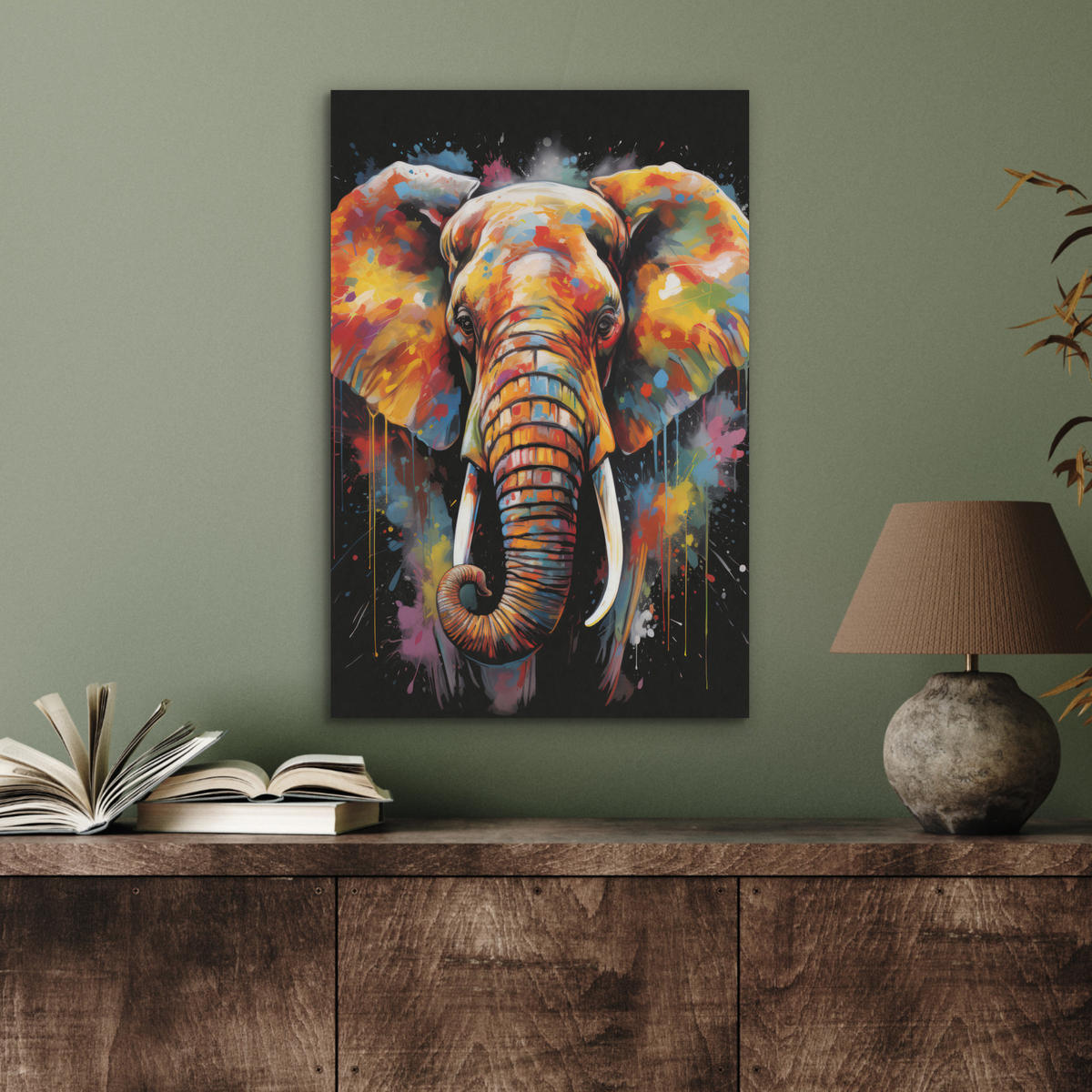 AKUSTIKBILD Elefant - Graffiti - Schwarz - Tiere - Farben Kunstdruck Schlafzimmer 50x70 cm - Schwarz, Kunststoff (50/70/0.9cm) - MuchoWow
