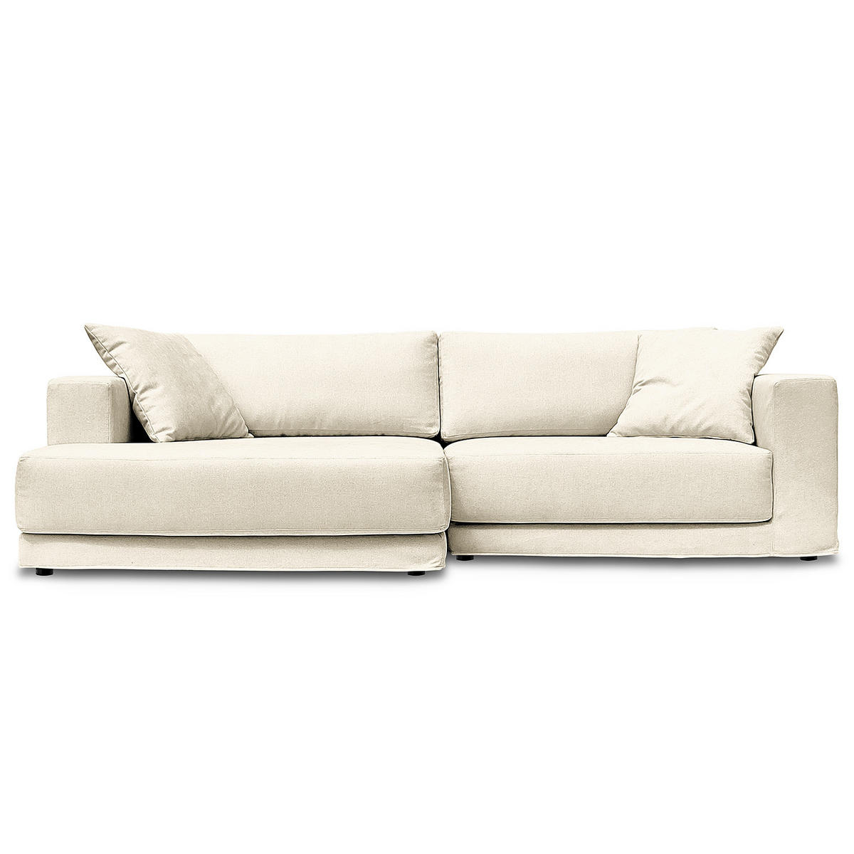 ECKSOFA mit Wechselbezug - Longchair, Webstoff - Creme/Schwarz, Kunststoff/Textil (260/155cm) - home24