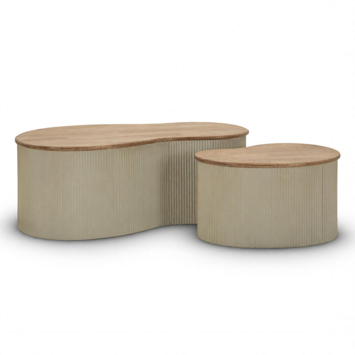 COUCHTISCHE IM 2ER-SET Frankfurt, weiß und braun, Kautschukholz und Metall, Höhen 32 und 28 cm - Weiß/Braun, Holz/Metall (53/87/32cm) - Mauro Ferretti