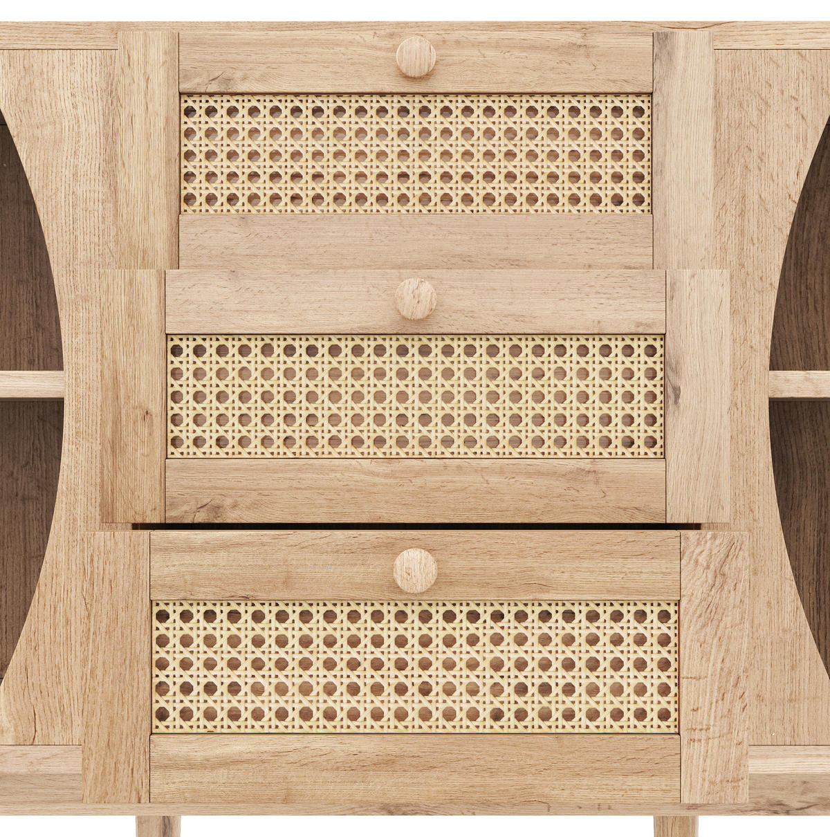 KOMMODE aus Spanplatte 140,5x40x76cm in Naturfarben mit Schiebetüren - Naturfarben, Holzwerkstoff (140.5/40/76cm) - Modfu