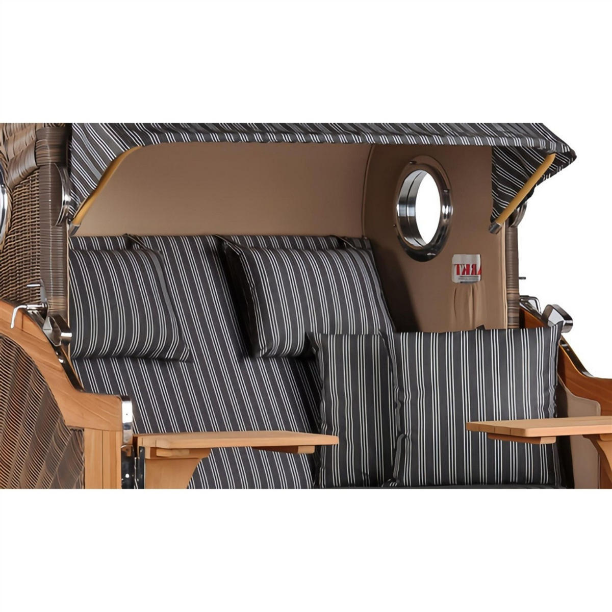 STRANDKORB Düne Grande Bullauge Teak PE Grey Dessin 500 - Braun/Grau, Metall (142/170/95cm) - Mr. Deko