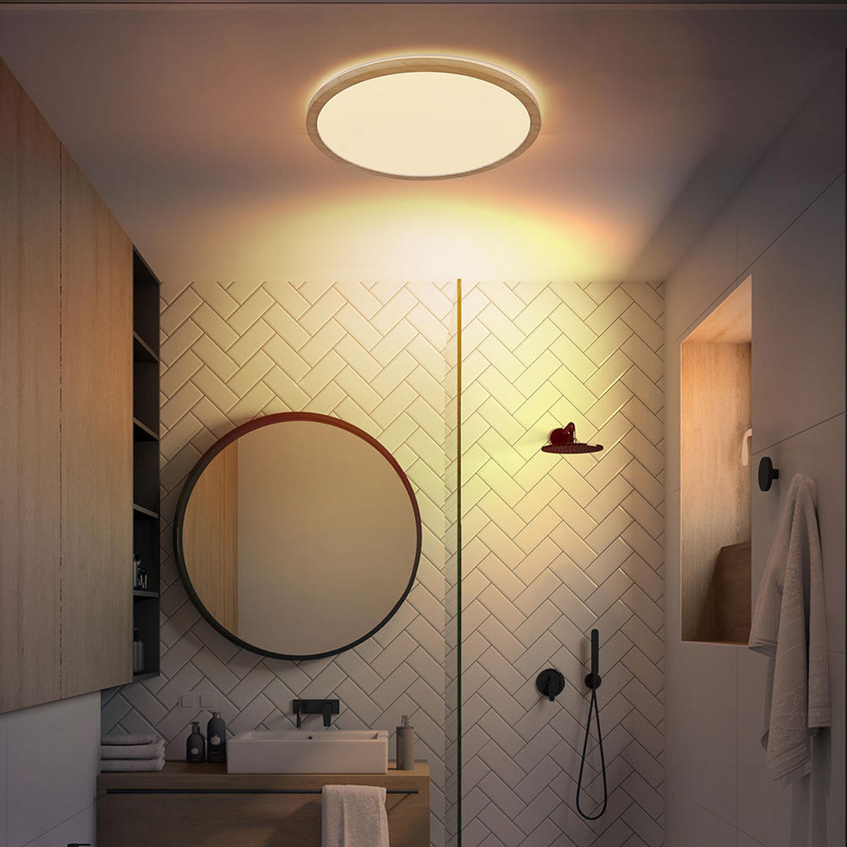 LED DECKENLEUCHTE Holzoptik Braun - Braun, Kunststoff (29.4/29.4/2.5cm) - Globo Lighting