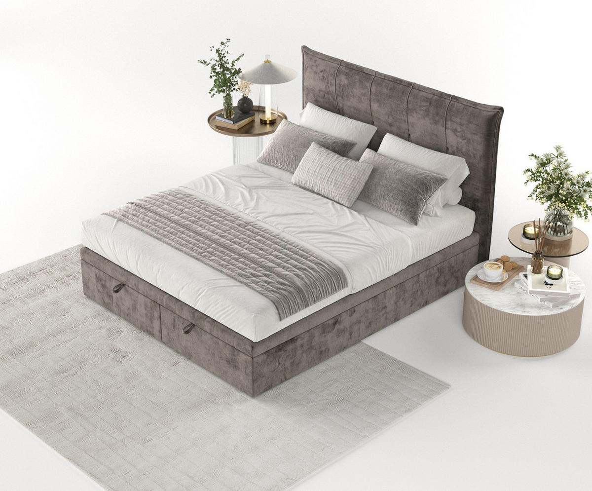 POLSTERBETT Liano mit Stauraum 120/200 cm Braun im Lotta Stoff - Schwarz/Braun, Holz/Holzwerkstoff (120/200cm) - AltaBeds