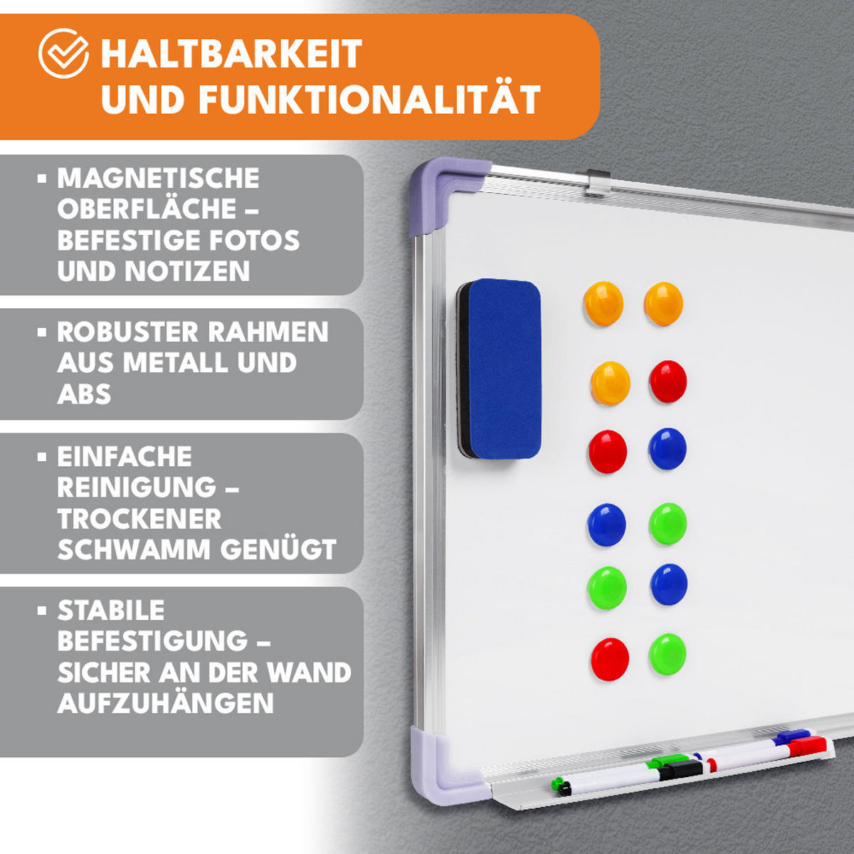 MAGNETISCHES Whiteboard, Magnettafel 60x40cm - Weiß, Kunststoff (60/40/2cm) - KRUMAD