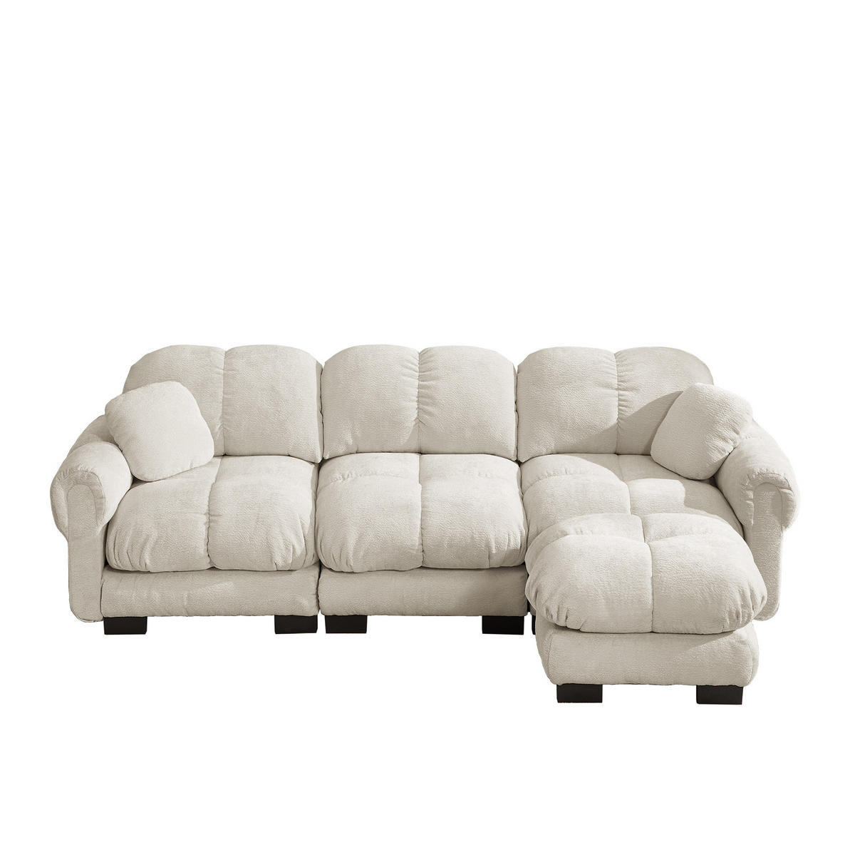SOFA L-Form mit Hocker Chenille Hell Khaki - Hellbraun, Holz (149/260cm) - Meubliv