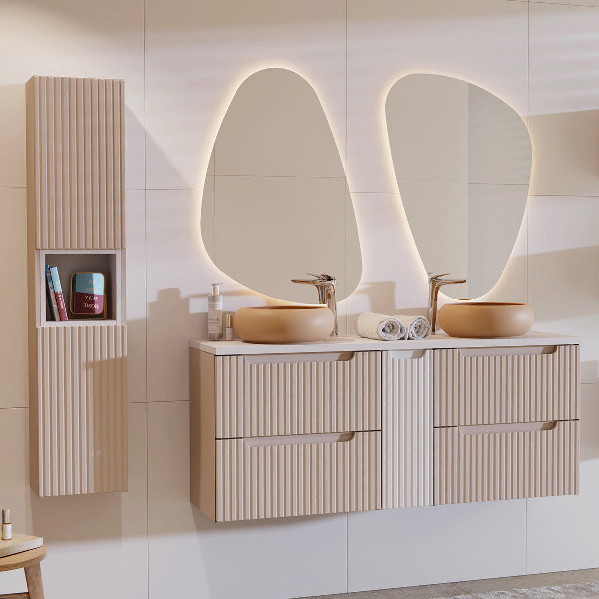 WASCHTISCHUNTERSCHRANK 140.4cm Riva Kaschmir - Beige/Weiß, Holzwerkstoff (140.4/59/40cm) - Petits-meubles