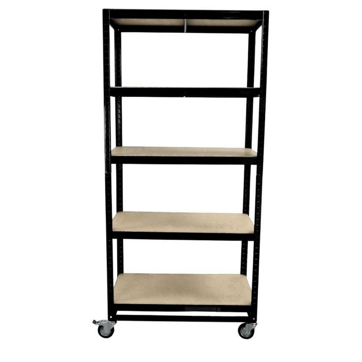 KOMMISSIONIERWAGEN BÜFFEL, 190x90x50cm, 5 Ebenen, Fachlast 50kg, 2X Lenkrollen & 2X Lenkrollen mit Feststellbremse, Schwarz - Schwarz, Metall (90/190/50cm) - PROREGAL
