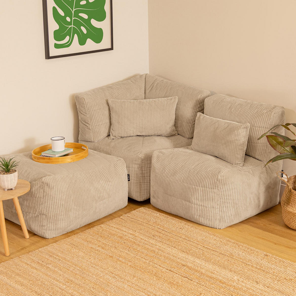 SITZSACK-SOFA 3-tlg. modular cord Noa - Beige, Textil (228/70/78cm) - icon