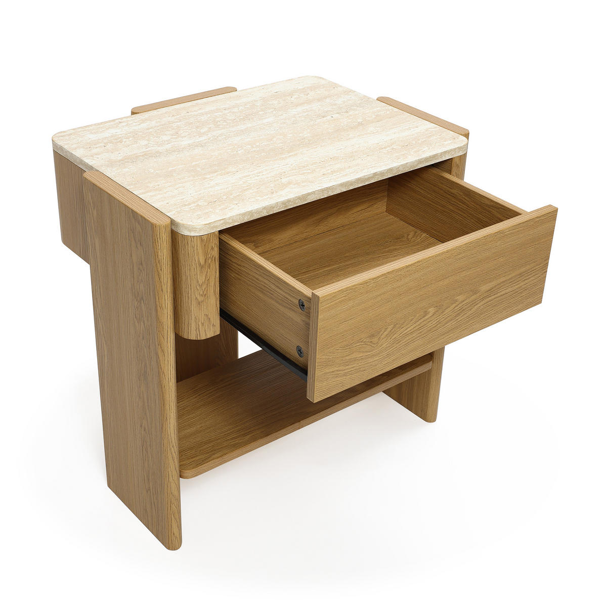 NACHTTISCH Modern mit Marmoroptik, Eiche, MDF | B55 x T40 x H53 cm - Eichefarben, Holz (55/53/40cm) - Hometopia