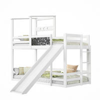 ETAGENBETT 90x200 cm Kinderbett mit Tafel, Rutsche & Stauraum - Weiß, Holz