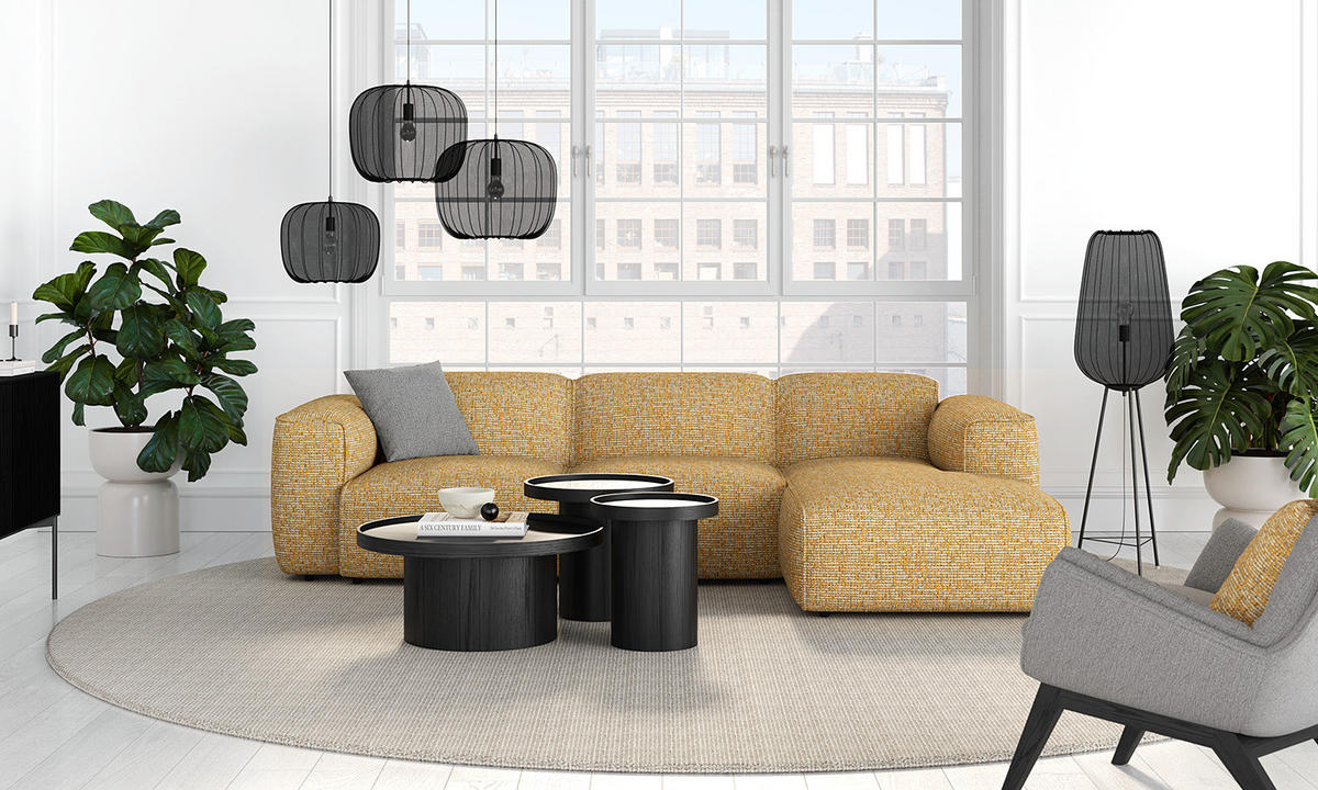 3-SITZER ECKSOFA mit Longchair - Schwarz/Honig, Kunststoff/Textil (284/173cm) - home24