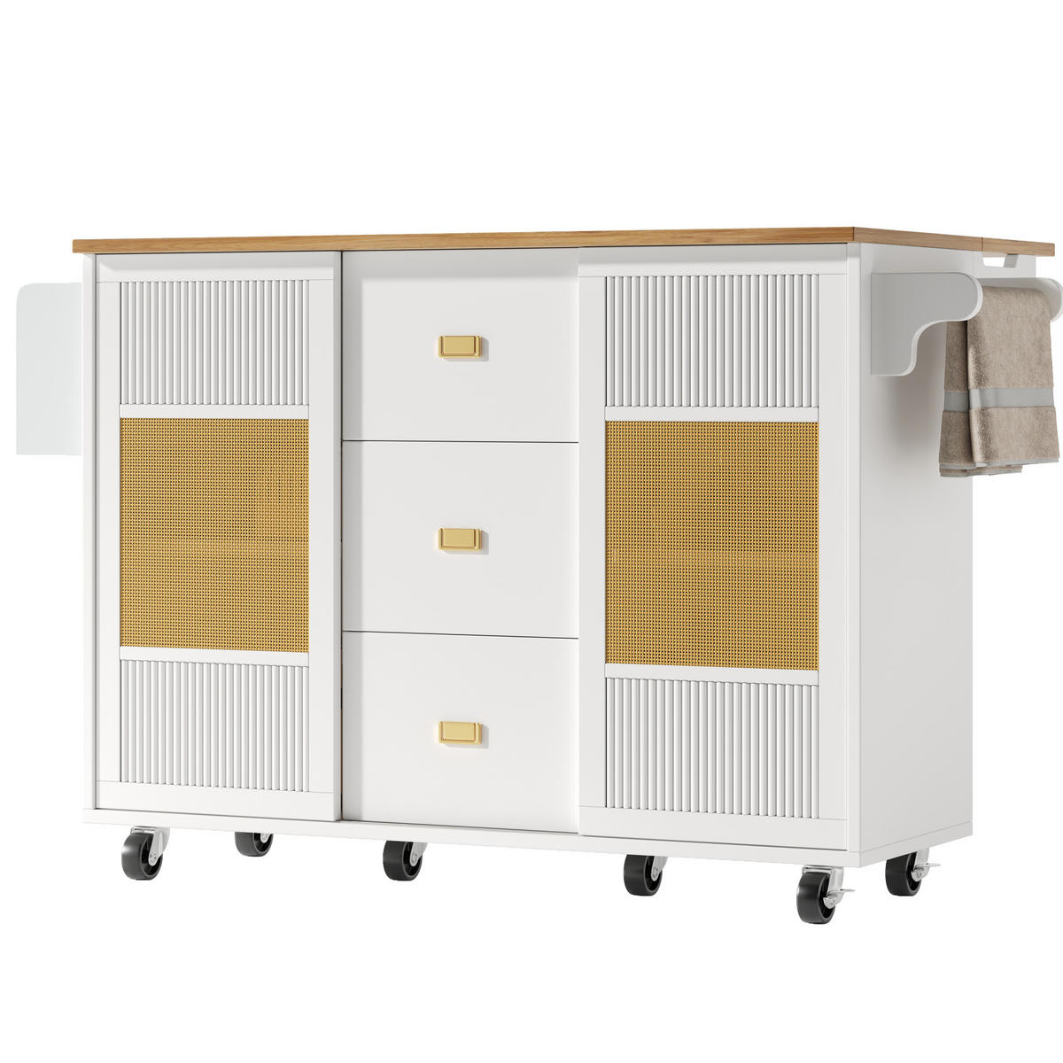 KÜCHENINSEL 146,85/70/90 cm aus MDF und Metall mit klappbarer Tischplatte Weiß - Weiß, Holzwerkstoff (146.85/90/70cm) - Modenvie