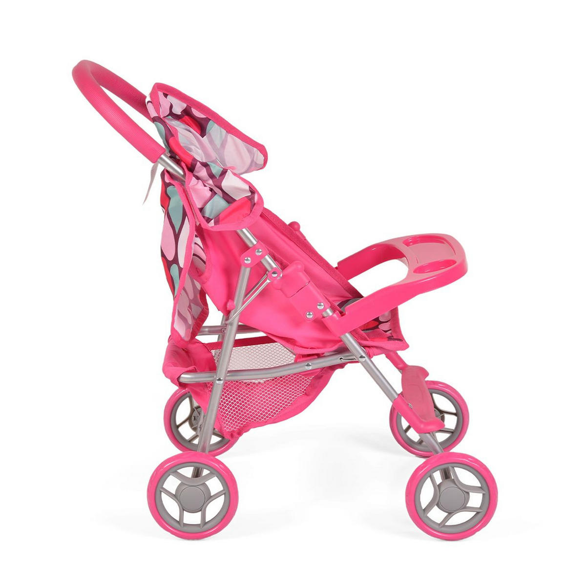 PUPPENBUGGY 9617 Schiebehöhe 50 cm, Sonnendach, Sicherheitsgurt, Polyester, ab 3 Jahren - Rosa, Metall (33/57/50cm) - Moni