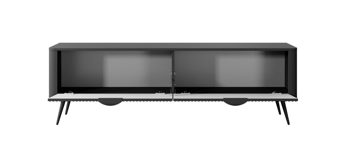 TV-LOWBOARD Flore 163 cm Schwarz - mit geriffelten Fronten - 2 Türen - Schwarz, Holz/Holzwerkstoff (163/51/38cm) - Ravio