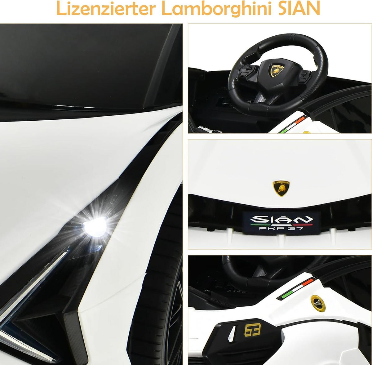 DETSKÉ AUTO Lamborghini 12V biele - biela, plast (64/41/108cm) - COSTWAY