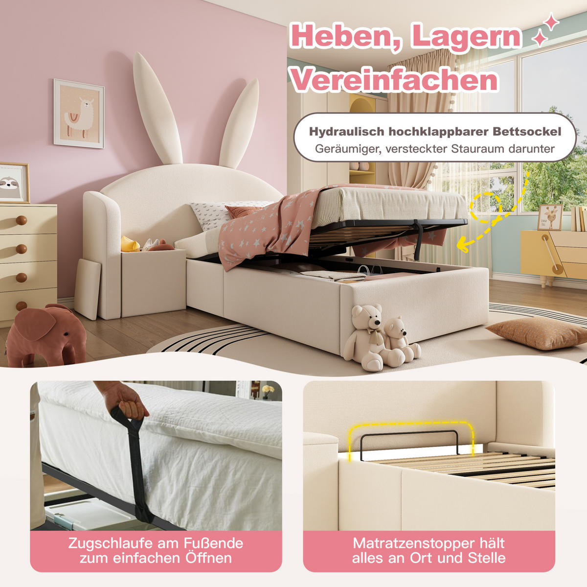 POLSTERBETT 90/190 cm Beige aus Samt mit Stauraum und Nachttisch - Beige, Textil (90/190cm) - OKMYHOME