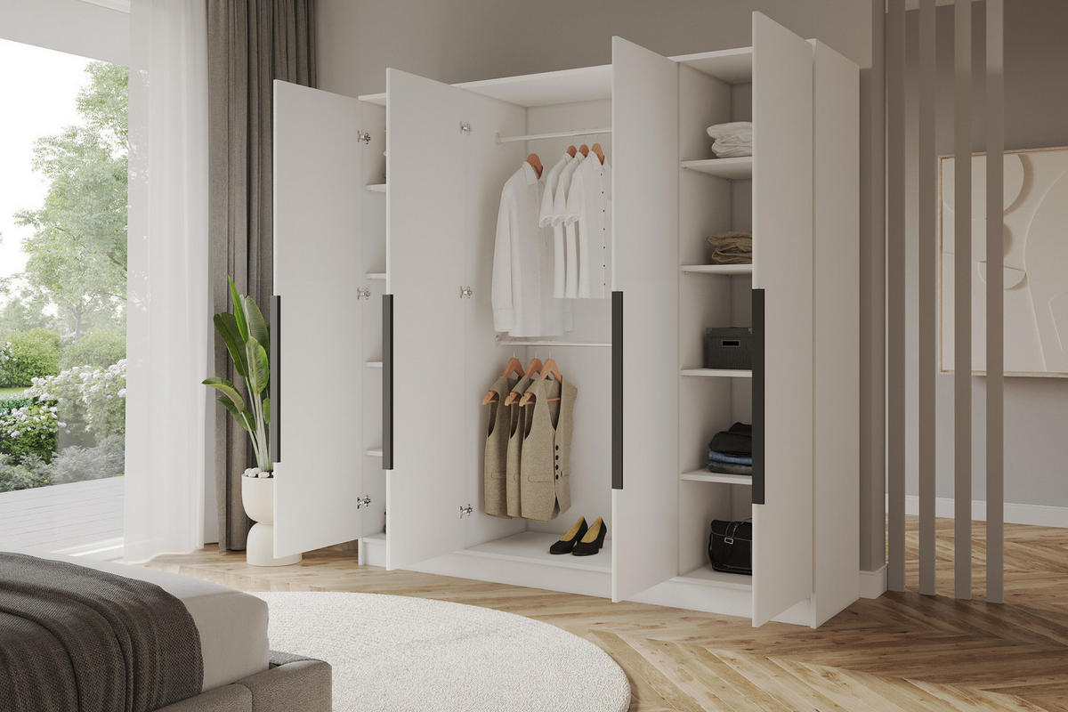 KLEIDERSCHRANK - PORTO - 200 - Weiß - Schwarz/Weiß, Holzwerkstoff (200/200/51cm) - ALTDECOR