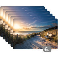 PLATZSETS 6er-Set Sonnenuntergang - Strand - Düne - Gras - Bank 45x30 cm - Goldfarben, Kunststoff (0.3/45/30cm) - MuchoWow